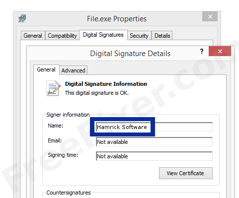 Screenshot of the Hamrick Software certificate